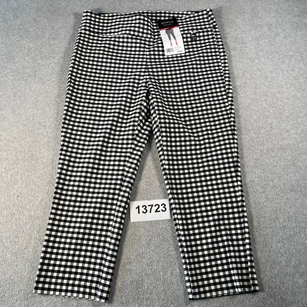 Rafaella Capri Pants Womens 14 Black White Gingham Viscose Stretch Flat Front